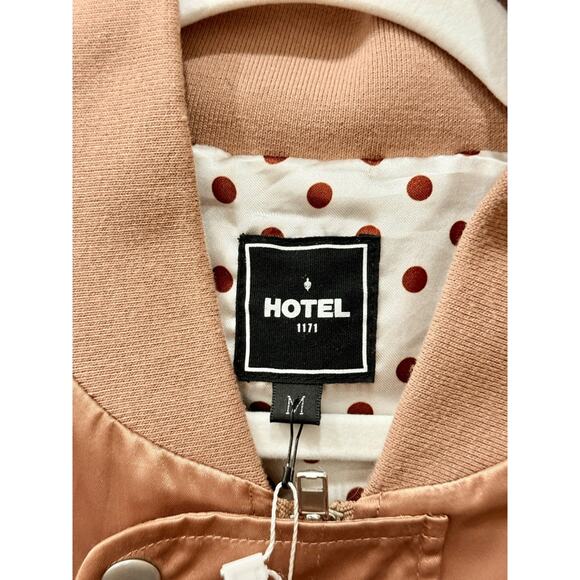 Hotel CA 1171 Satin Long Sleeve Full Zip University Bomber Jacket Tan Women's M - Picture 3 of 4